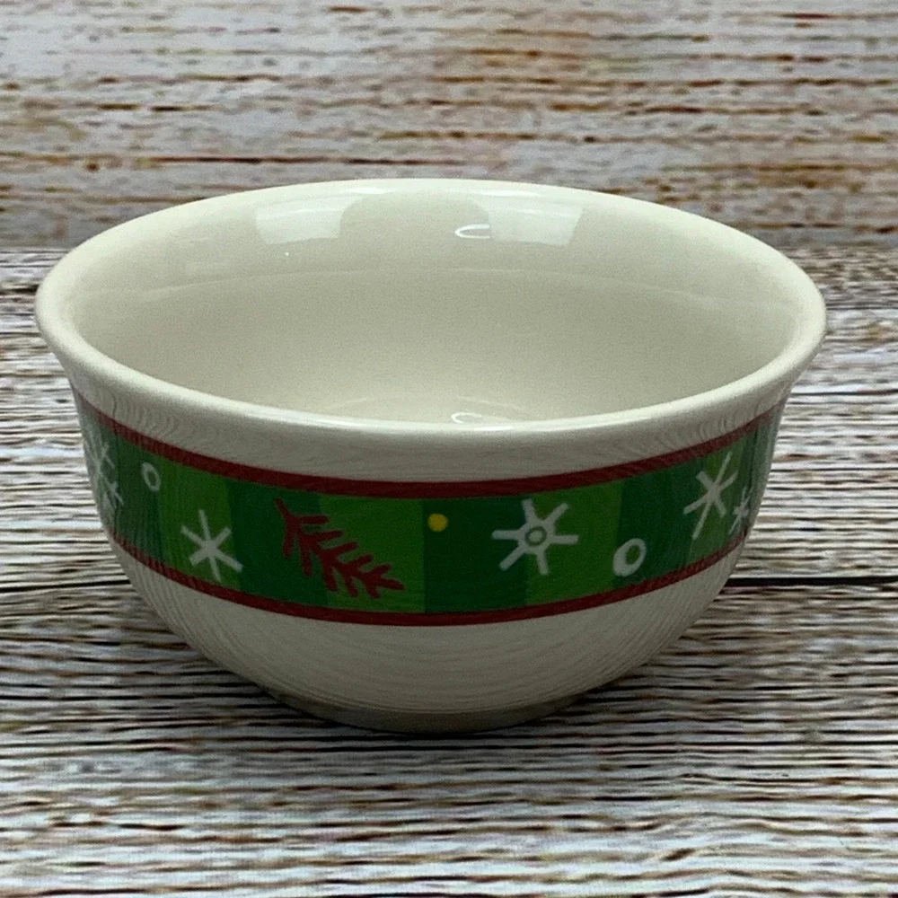 Longaberger Small Bowl‎ Christmas Holiday Green Banded Dish